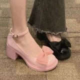 Ciing Design Summer Mary Jane Shoes Round Toe Women Shallow Single Shoes Women Fashion Bowtie Party Dress Square Heel Shoes