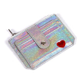 Ciing Mini Laser Wallet Glitter Transparent Heart Embroidery Women's Zipper Buckle Coin Purse Fashion ID Card Holder Lady Clutch