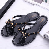 Ciing Summer Women Slippers Bow Flip Flops Rivet Flats Sandals Outdoor Transparent Crystal Beach Shoes Female Open Toe Shoes