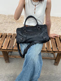 Ciing Gothic Tote Bag Black Large Capacity Moto Biker Handbag for Women Fashion PU Leather Zipper Spice Girls Punk Design Bag