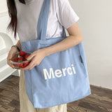 Ciing Paris Women Cotton Canvas Shoulder Bags 3D French Merci Print Eco Cloth Grocery Shopping Bag Books Handbag Female Casual Tote
