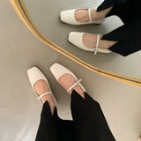 Ciing Spring Square Toe Ballet Shoes Fashion Low Heel Mary Jane Shoes Casaul Silver Shallow Buckle Soft Sole Shoes