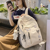 Ciing College Girl School Bag Fashion Women Backpack Men Cool Nylon Travel Backpack Femlae Big Schoolbag Multi-pocket Badge Bookbag