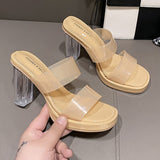 Ciing Transparent Pvc High Heels Slippers Women Summer Chunky Platform Sandals for Woman Clear Thick Heeled Silver Party Shoes