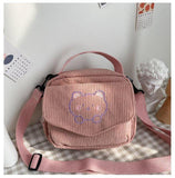 Ciing Hot Women Canvas Zipper Bag Preppy Style Student Tote Shoulder Messenger Bag Small Corduroy Bag Satchel Travel Purse Handbag