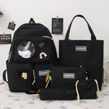 Ciing Teenage Girls' Backpack Patch High School Schoolbag Waterproof Schoolbag High Capacity Girls' Handbag 5-Piece Set