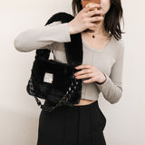 Ciing Thick Chains Women's Bag Trend Plush Tote Bags Solid Soft Fluffy Female Bag Winter Furry Handbag Designer Fur Shoulder Bag