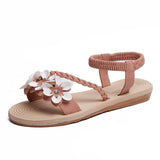 Ciing Women Casual Ankle Buckle Sandals Rome Style Shoes Summer Fashion Flock Woven Open Toe Narrow Band Flat Beach Sandals