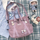 Ciing Women Shoulder Bag Nylon Messenger Bag Large Capacity Solid Color Handbag Tote Bag Women Student Bag Cute Cartoon Pendants