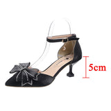 Ciing Sexy Thin Heels Ankle Strap Pumps Women Lace Bowknot Wedding Party Shoes Woman Elegant Pointed Toe Silk High Heels Shoes