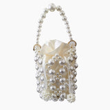 Ciing Elegant Hollow Pearls Bag Evening Bags for Women Handbag Luxury Small Beading Party Shoulder Crossbody Bag Woven Wedding Purse