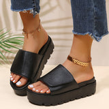 Ciing Rimocy Black PU Leather Platform Slippers Women Plus Size 43 Thick Soled Sandals Woman Summer Non-slip Slides Shoes Female