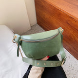 Ciing Solid Colour Frosting PU Leather Waist Bags For Women Sewing Thread Fanny Pack Female Waist Pack Ladies Chain Shoulder Chest Bag