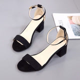 Ciing Women's shoes High heel summerblack student shoes sandals in Rome with high heel thick with a buckle
