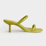 Ciing Women Summer Medium Heel Slippers Square Toe Heeled Slippers Casual Leather Stiletto Luxury Brand Shoe Fashion New Roman