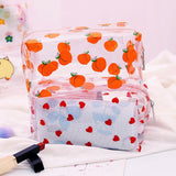 Ciing Clear Makeup Bag Fashion Transparent Travel Portable Mini Wash Storage Bags Strawberry Flower Print Women Zipper Cosmetic Bag