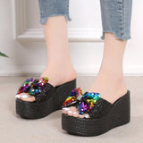 Ciing Plus Size Slippers Women Fashion Sequin Bow High Heel Sandals Women Sexy Platform Shoes Women Outdoor Casual Slippers Women