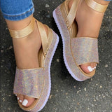 Ciing Summer New Style Rhinestone Color Diamond Word Buckle Platform Heel Women's Shoes Large Size Fashion Platform Sandals Women