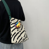 Ciing Women Canvas Shoulder Bag Zebra Stripes Print Ladies Casual Handbag Tote bag Large Capacity Cotton Reusable Shopping Beach Bag