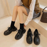 Ciing Classic Black Platform Oxford Shoes Women Loafers Summer Autumn Casual Lace Up Flats Ladies Punk Gothic Leather Chunky Shoes