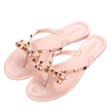Ciing Summer Women Slippers Bow Flip Flops Rivet Flats Sandals Outdoor Transparent Crystal Beach Shoes Female Open Toe Shoes