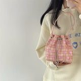 Ciing Pink Heart Embroidered Ladies Bucket Purse Handbags Fashion Love Women Messenger Bag Drawstring Female Girls Small Shoulder Bags