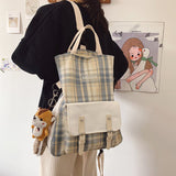 Ciing Women Canvas Bag Women's Messenger Bag Students' Class Bag Large Capacity Backpack Multifunctional Bag Nylon Lattice Bag Handbag