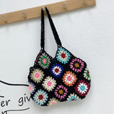 Ciing Bohemian Crochet Women's Shoulder Bags Flower Plaid Lady Handbags Handmade Woven Knitted Summer Beach Bag Small Tote Purses