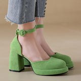 Ciing Green Ankle Strap Platform Pumps Women Corduroy High Heels Mary Jane Shoes Woman Elegant Chunky Heeled Party Dress Shoes