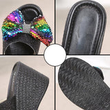Ciing Plus Size Slippers Women Fashion Sequin Bow High Heel Sandals Women Sexy Platform Shoes Women Outdoor Casual Slippers Women