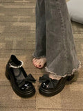 Ciing Round Toe Kawaii Lolita Shoes Woman Casual Elegant Pure Color Bow Pumps Non-slip Korean Style Medium Heel Shoes Chic Summer