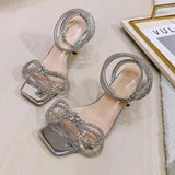 Ciing Women Sexy Stiletto High Heels Crystal Sandals Fashion Rhinestone Bowknot Party Shoes Woman Summer Ankle Strap Sandalias