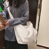 Ciing Women Large Capacity Canvas Bag Female Student Bag Solid Color Shoulder Women Messenger Bag Wide Shoulder Straps Square Bag