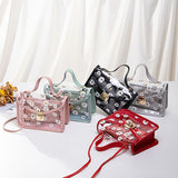Ciing Fashion Women Transparent Daisy Pattern Shoulder Bag Hardware Chain Strap Color Block Messenger Handbag Composite Tote