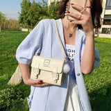 Ciing Kawaii Cat Shoulder Bag for Women Embroidery Cartoon Solid Color Leather Crossbody Bag Female Summer Mobile Phone Package