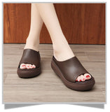 Ciing Women Sandals 7.5cm Platform Wedges Women's Shoes Thick Heel Open Peep Toe Sandals Leather Summer Style Slide Black Shoes