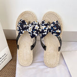 Ciing Rome Women Flip Flops Summer Vacation Beach Flat Sandals Flower Bow Slippers Gladiator Slides Non-slip Clip Toe Thong Shoes