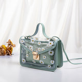 Ciing Fashion Women Transparent Daisy Pattern Shoulder Bag Hardware Chain Strap Color Block Messenger Handbag Composite Tote