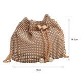 Ciing Women Fashion Diamonds Rhinestone Bucket Bags Retro Pearl Chain Ladies Shoulder Bags Shiny Small Crossbody Bags Female Handbags