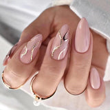 24Pcs Round Head Fake Nails with French Design Long Almond Pink Love False Nail Tips Wearable Acrylic Full Cover Press on Nails