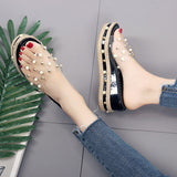 Ciing Elegant Women's Sandals Candy Slippers Transparent Platform Sandal Slip-On Pearl Beach Wedges Jelly Shoes Clear Sandals Women