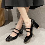Ciing Rimocy Thick High Heels Mary Jane Shoes for Women Spring Fashion Double Buckle Strap Pumps Women Black Patent Leather Shoes