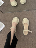 Ciing Summer Non Slip High Heels Shoes Party Buckle Casual Pure Color Sandals Elegant Korean Style Fashion Shoes Woman Round Toe