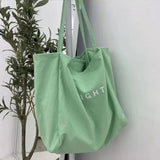 Ciing Large Capacity Cotton Reusable Shopping Bag Women Canvas Shoulder Bag DELIGH Print Solid Color Causal Handbag Tote Bag Beach Bag