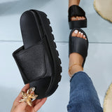 Ciing Rimocy Black PU Leather Platform Slippers Women Plus Size 43 Thick Soled Sandals Woman Summer Non-slip Slides Shoes Female