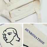 Ciing Women Canvas Shoulder Bag Henrimatisse Printing Ladies Casual Handbag Tote Bag Large Capacity Cotton Reusable Shopping Beach Bag