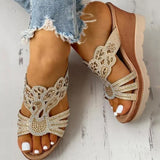 Ciing Women Platform Sandals Woman Rhinestone Cut-out Wedge Sandals Female Open Toe Non-slip Slides Shoes Lightweight Outdoor Slippers