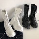 Ciing New Mid Calf Boots Women Autumn Winter Fashion Lace-up Ladies Chelsea Zipper Botas Mujer Boots Sports Platform Heel Ladies Shoes