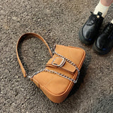 Ciing Vintage Nubuck Women Shoulder Bags Matte Leather Solid Color Ladies Underarm Bag Fashion Female Chain Small Purse Handbags