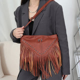 Ciing European and American Style Rivet Fringe Tassel Messenger Bag Women Hobo Shoulder Bags Crossbody Handbag Bolsa Feminina